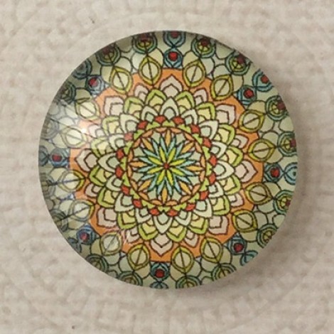 25mm Art Glass Backed Cabochons - World Mandala 4 - Each