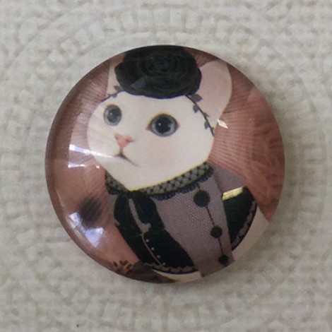 25mm Art Glass Backed Cabochons - Cat Face 9 - Each 25mm Art Glass Backed Cabochons - Cat Face 9 - Each