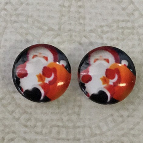 12mm Art Glass Cabochon - Santa and his Sack - Per Pair