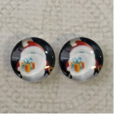 12mm Art Glass Cabochon - Santa with Present - Per Pair