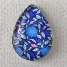 18x25mm Art Glass Backed Teardrop Cabochons - Blue Flowers - Each