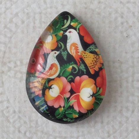 18x25mm Art Glass Backed Teardrop Cabochons - Love Birds - Each 18x25mm Art Glass Backed Teardrop Cabochons - Love Birds - Each