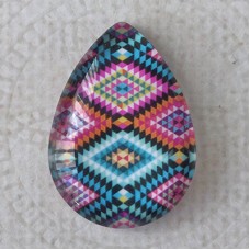 18x25mm Art Glass Backed Teardrop Cabochons - Aztec - Each