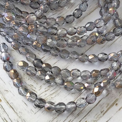 4mm Czech Firepolish Beads - Crystal Copper Luster - Pack of 50