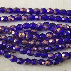 4mm Czech Firepolish Beads - Cobalt Copper - Pack of 50