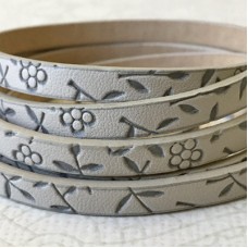 5x2mm Vegan Friendly PU Flat Embossed Flower-Leaf Design Leather - Grey - 1.1m Strip