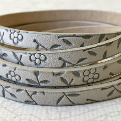 5x2mm Vegan Friendly PU Flat Embossed Flower-Leaf Design Leather - Grey - 1.1m Strip