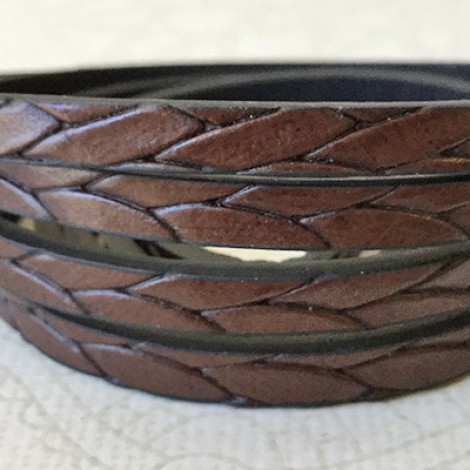 5x2mm Vegan Friendly PU Flat Braided Bolo Design Faux Leather - Deep Brown - 1.1m Strip