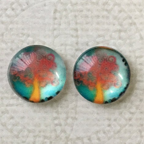 12mm Art Glass Backed Cabochons - Tree Series 1 - Per Pair