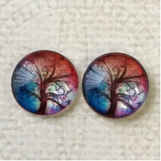 12mm Art Glass Backed Cabochons - Tree Series 4 - Per Pair