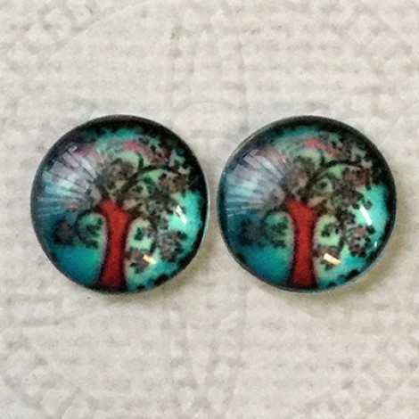 12mm Art Glass Backed Cabochons - Tree Series 5 - Per Pair