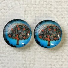 12mm Art Glass Backed Cabochons - Tree Series 6 - Per Pair