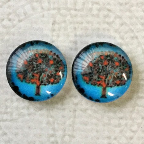 12mm Art Glass Backed Cabochons - Tree Series 6 - Per Pair