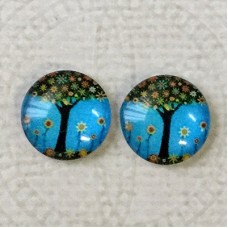 12mm Art Glass Backed Cabochons - Tree Series 8 - Per Pair
