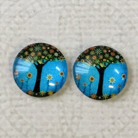 12mm Art Glass Backed Cabochons - Tree Series 8 - Per Pair