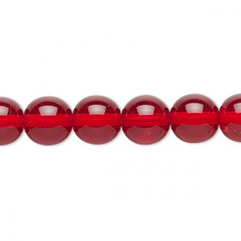 10mm Czech Round Glass Beads - Siam Ruby 