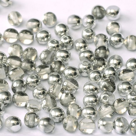 4mm Czech Round Glass Beads - Crystal Labrador Half (Silver) - Pack of 100
