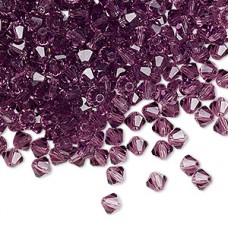 4mm Czech Preciosa Machine-Cut Crystal Bicones - Amethyst - Pack of 12