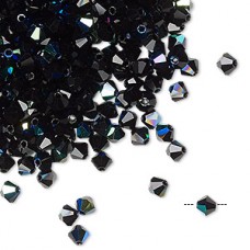 4mm Czech Preciosa Machine Cut Crystal Bicones - Jet AB - Pack of 12
