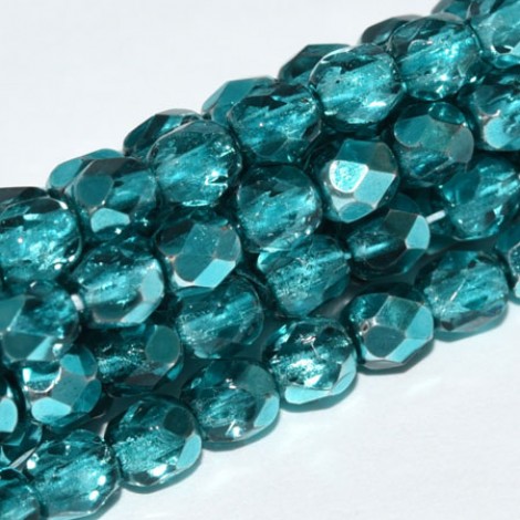 3mm Czech Firepolish Beads - Crystal Marine Metallic Ice