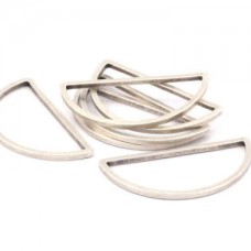 15x30x1.2mm Antique Silver Plated Brass Half-Moon Connectors - Pack of 2
