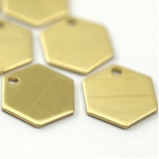 12.5mm 18ga Raw Brass Hexagon Blank Drops - Pack of 4
