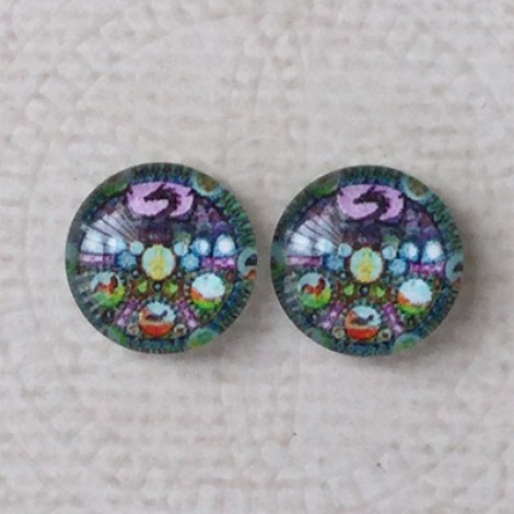 12mm Art Glass Backed Cabochons - Symmetry Series 11 - Per Pair 12mm Art Glass Backed Cabochons - Symmetry Series 11 - Per Pair