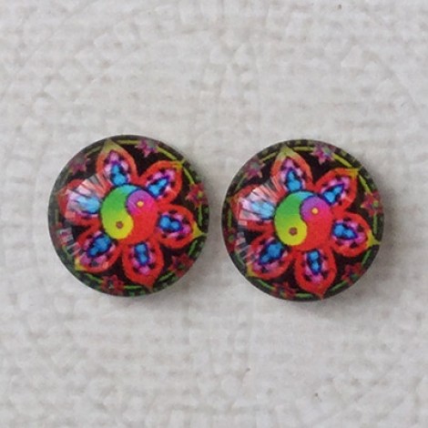 12mm Art Glass Backed Cabochons  - Symmetry Series 5 - Per Pair