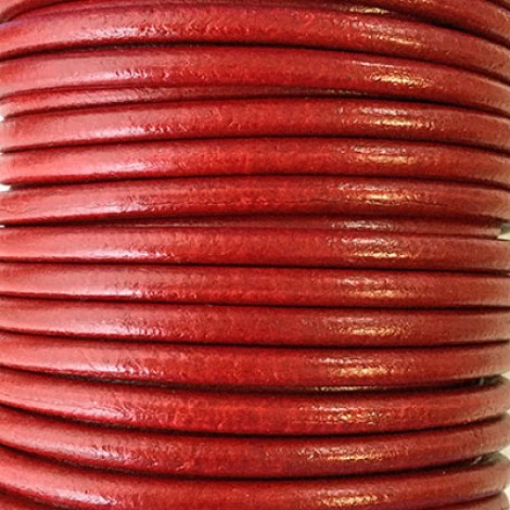 4mm Round Euro Leather Cord - Distressed Red