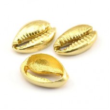10-16mm Polished Raw Brass Cowrie Shell Drops - Pack of 2