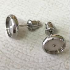 8mm ID 304 Premium Quality Stainless Steel Earpost Cab Settings w-Bullet Clutches - Pack of 2 Pair
