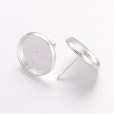 12mm ID Nickel Free Silver Plated Bezel Earposts - Pack of 4 Pair