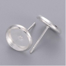 8mm ID Nickel Free Silver Plated Bezel Earposts - Pair of 4 Pair