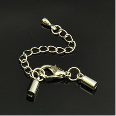 2.8mm ID Platinum Silver Colour Plated Brass Cord End Caps w/Ext & Clasp - Pack of 2 sets