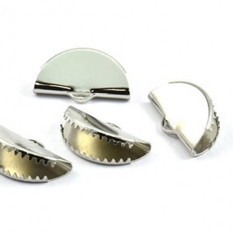25x15mm Half Moon Ribbon End or Tassel Earring Crimp - Silver Plated