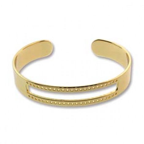 5.5in Diam Centerline Gold Pl Stainless Steel Adjustable Beading Bracelet Cuff - 3 Rows