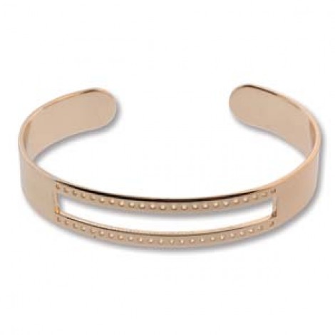 5.5in Diam Centerline Rose Gold Pl Stainless Steel Adjustable Beading Bracelet Cuff - 3 Rows