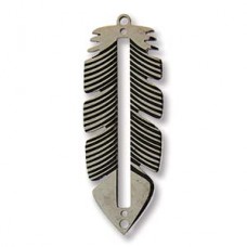 32x12mm Centerline Rhodium Plated Stainless Steel Feather Beading Pendant - 1 row - Each