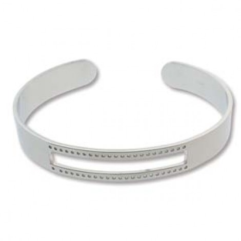 8in Diam Centerline Rhodium Pl Stainless Steel Adjustable Beading Bracelet Cuff - 3 Rows