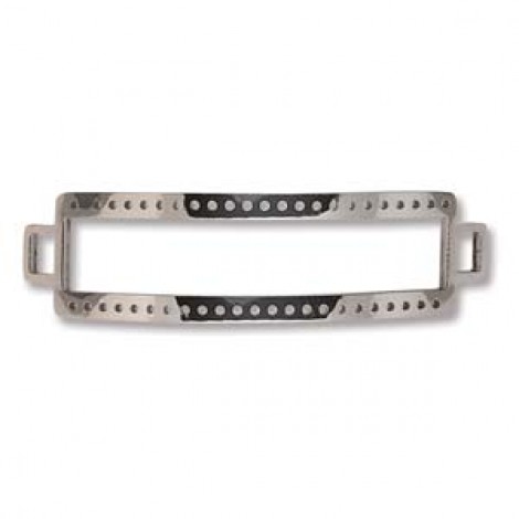 47x13mm Centerline Rhodium Plated Stainless Steel Beadable Bracelet Link Bar w-Sq Loops - 5 rows