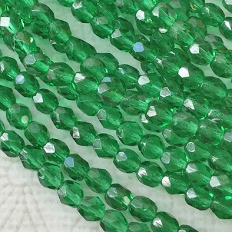 4mm Czech Firepolish Beads - Green Emerald - Pack of 50