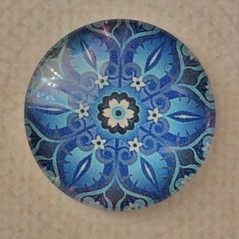 25mm Art Glass Backed Cabochons - Blue Flower - Each 25mm Art Glass Backed Cabochons - Blue Flower - Each