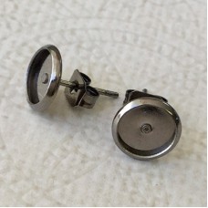 6mm ID Gunmetal Plated Earpost Cabochon Settings w/Clutches - Pack of 2 Pair
