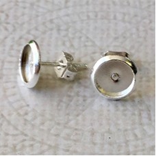 6mm Silver Plated Earpost Cab Settings w/Clutches - Pack of 2 Pair