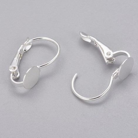 16mm Silver Plated Leverback Earwires w-6mm Flat Pad