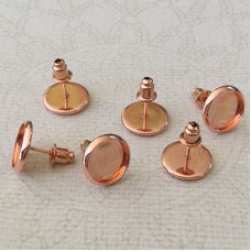 10mm ID Rose Gold Pl Bezel Earposts w-Bullet Clutches - Pack of 2 Pair