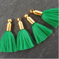 25mm Mini Emerld Green Soft Thread Tassels w-Gold Cap - Per Pair