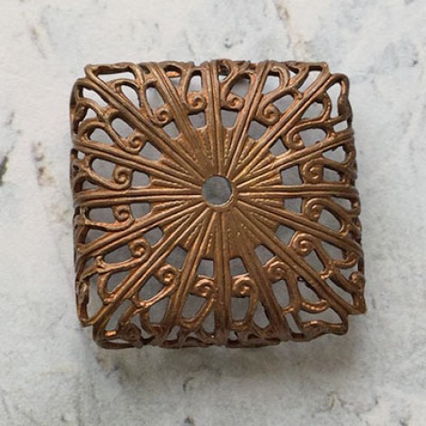 25x25mm Vintaj Natural Brass Dapped Filigree Wrap Setting - Each 25x25mm Vintaj Natural Brass Dapped Filigree Wrap Setting - Each
