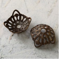 13mm Vintaj Natural Brass Dapped Filigree Beadcap - per pair