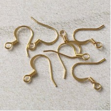17mm Gold Plated Flattened Fishhook Earwires with Coil - Pack of 5 Pair